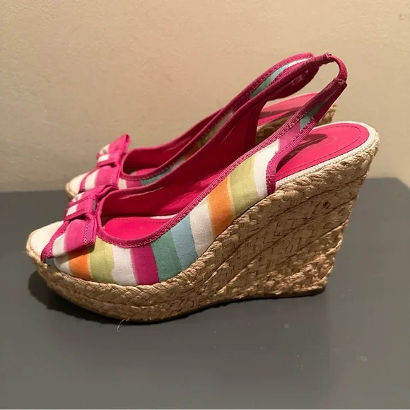 Coach Grace Watercolor straw wedge sandals multicolored Y2K Size 8.5 - Picture 3 of 11